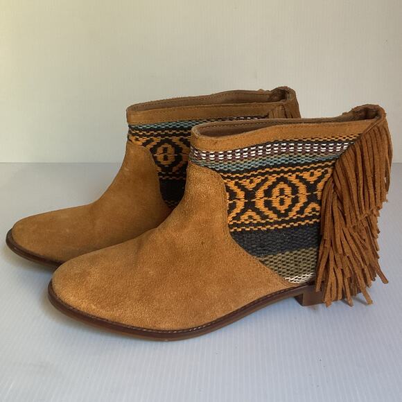 Zara Trafaluc Suede Fringe Western Boho Ankle Boots Size 36 Festival Western - Picture 2 of 9
